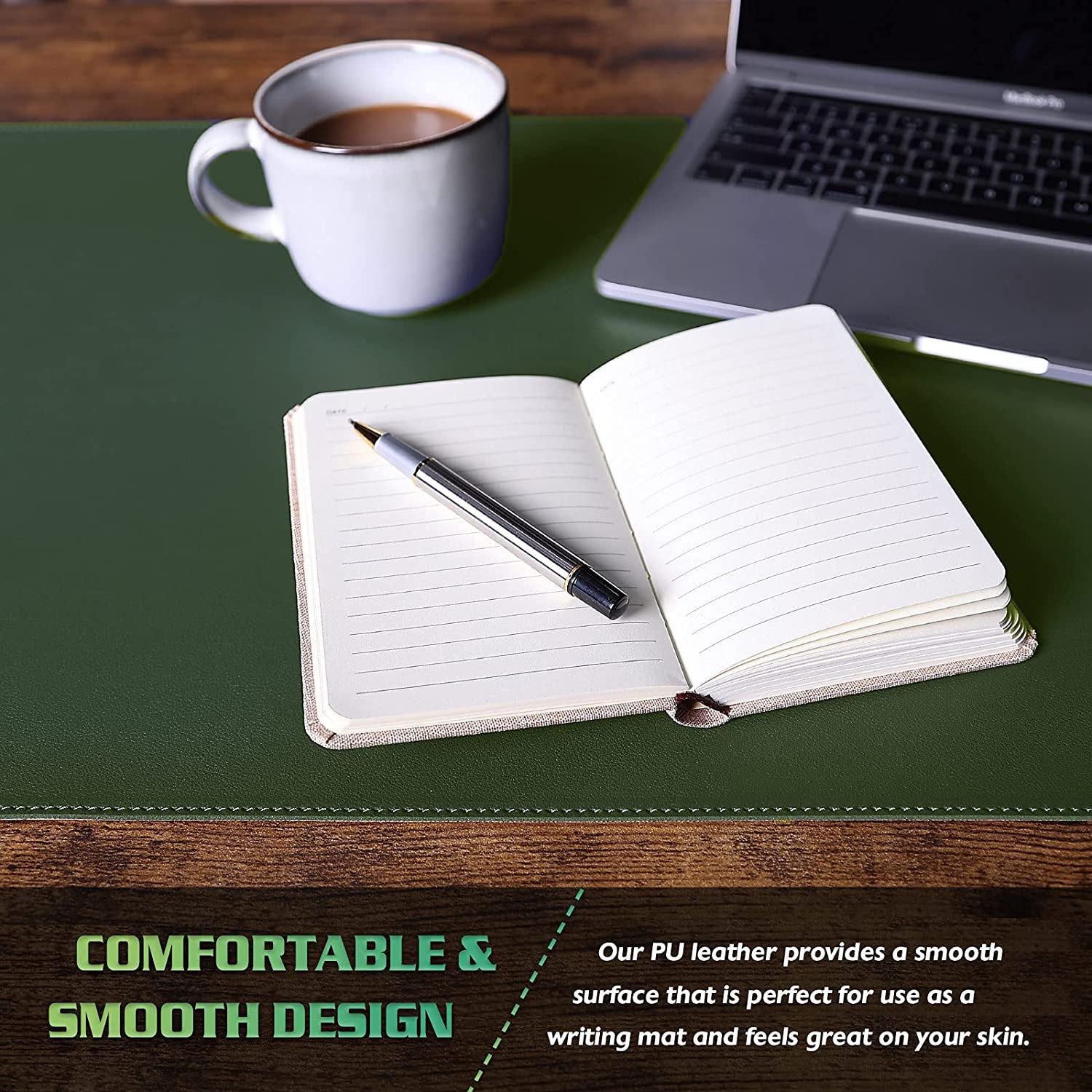 Desk Mat, Blotter, Dual-Sided Office Desk Pad, Waterproof Desk Mat for Desktop, Desk Blotters, PU Leather Pad Protector (31.5" X 15.7", Dark Green)